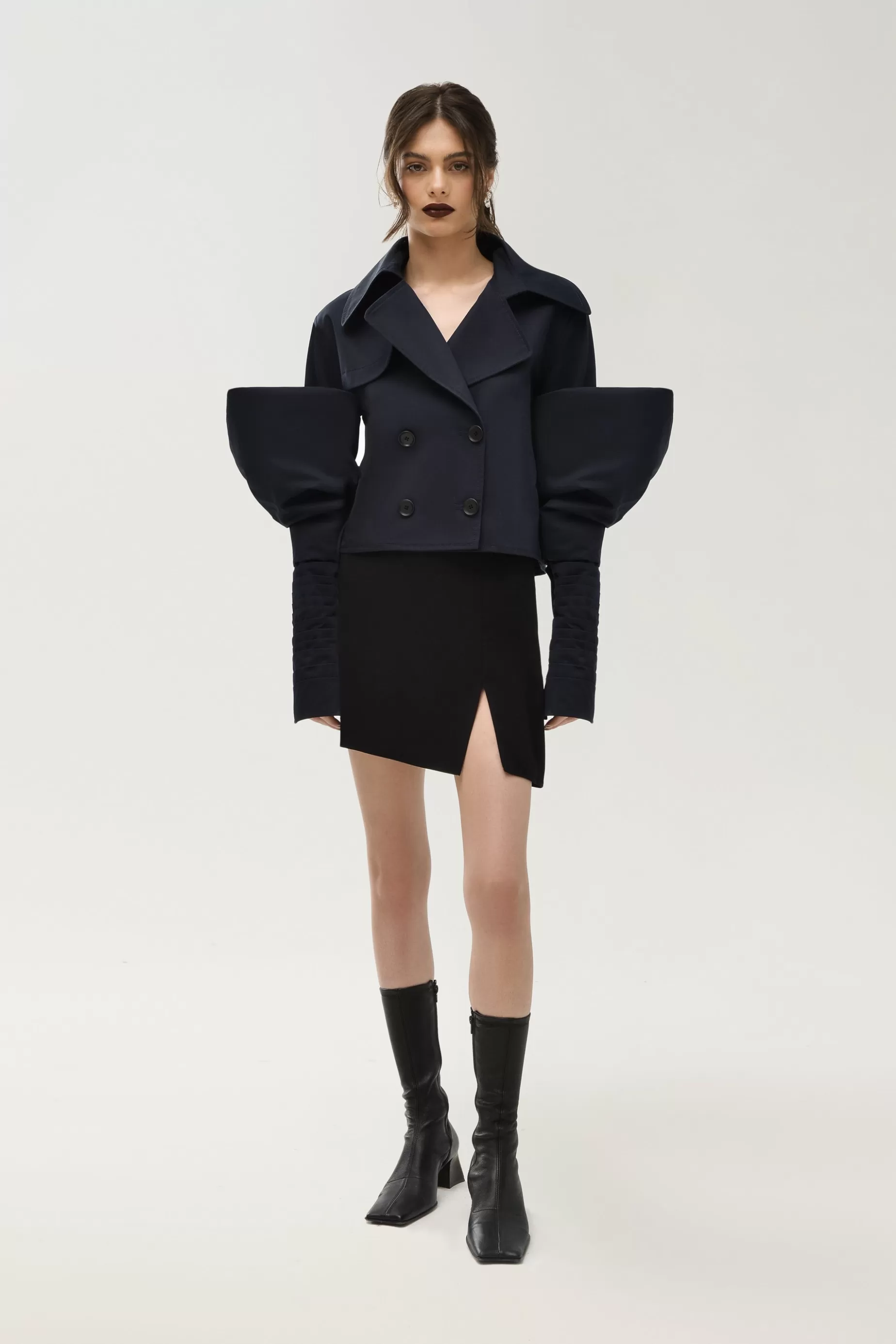 Outerwear<Nafsika Skourti Cropped Trench With Couture Sleeves Navy