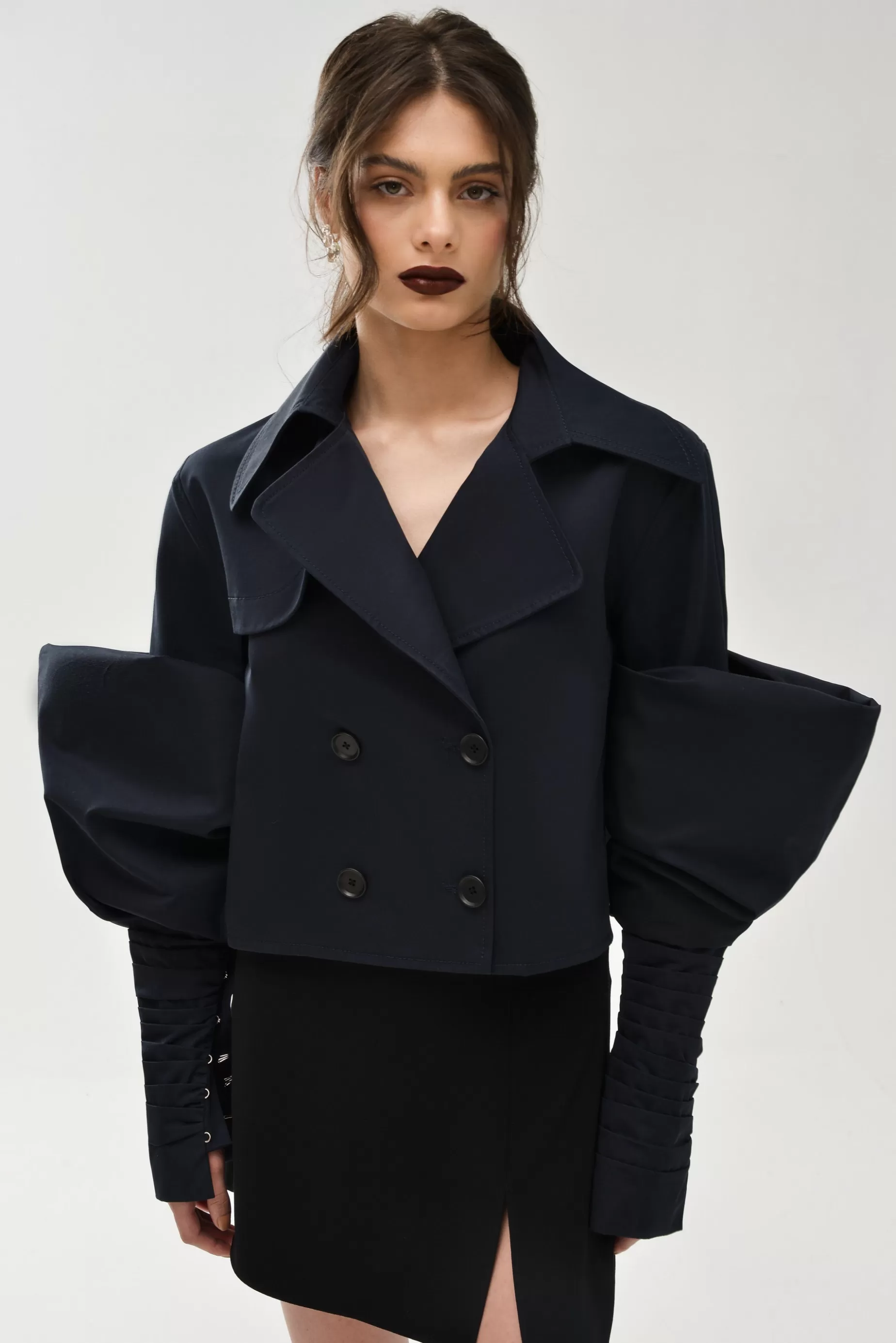 Outerwear<Nafsika Skourti Cropped Trench With Couture Sleeves Navy