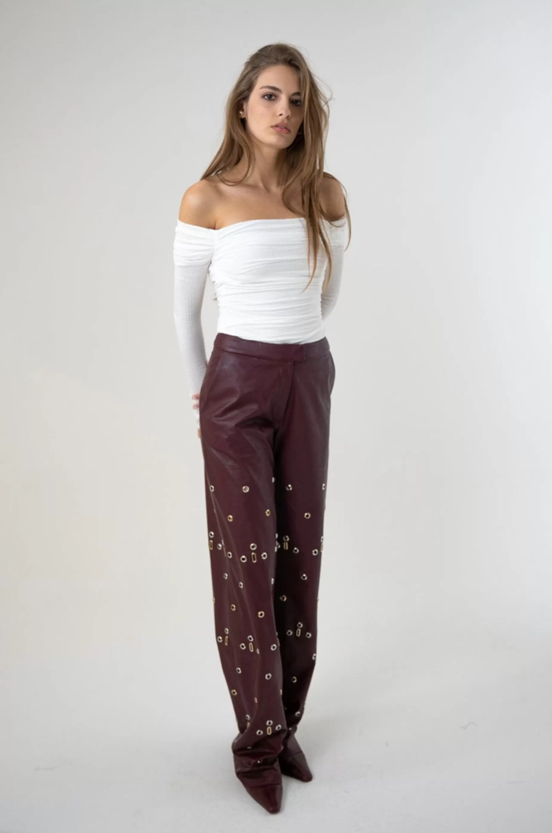 Trousers<Nafsika Skourti Leather Links Trouser Bordeaux