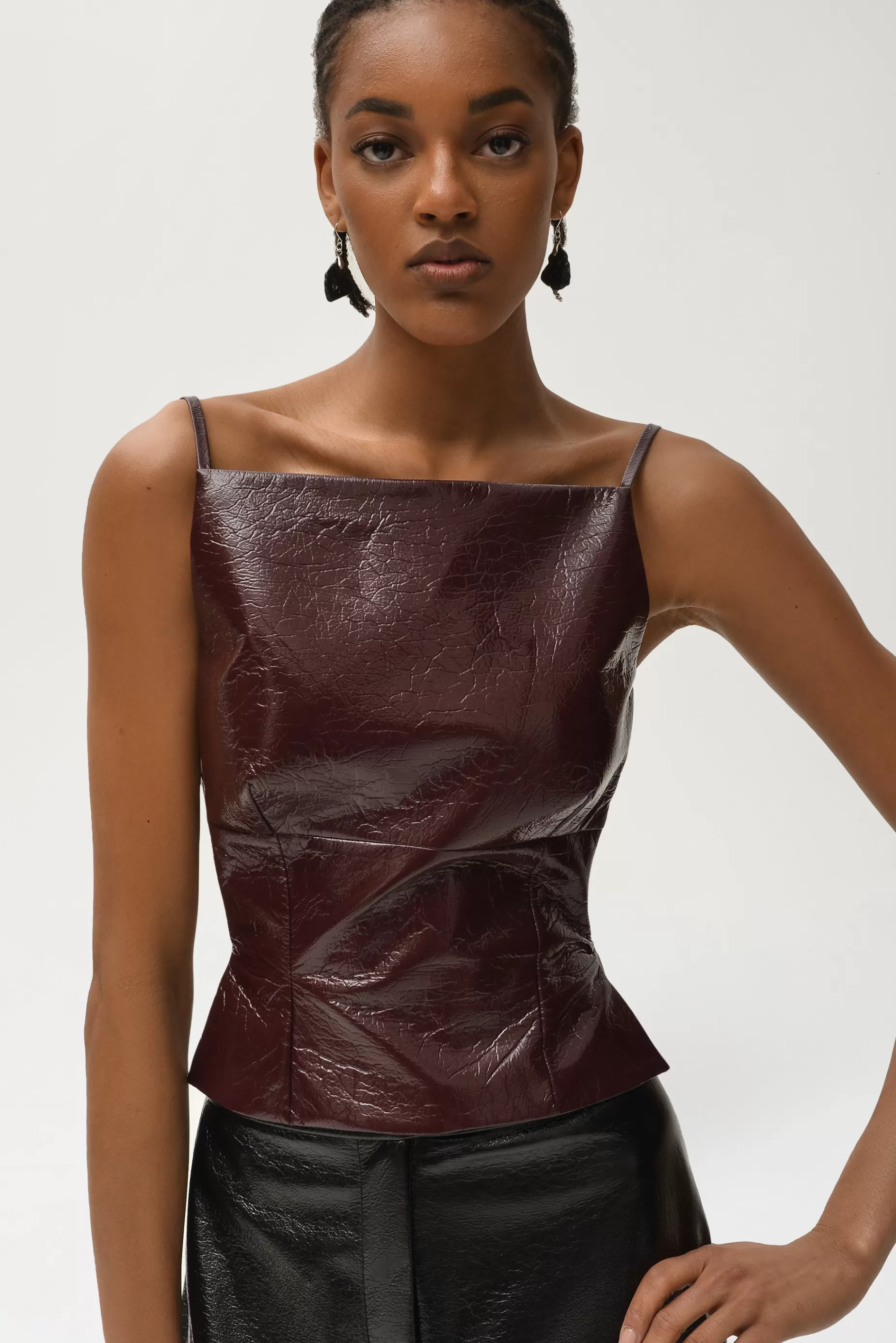 Tops<Nafsika Skourti Leo Top Leather Bordeaux Leather