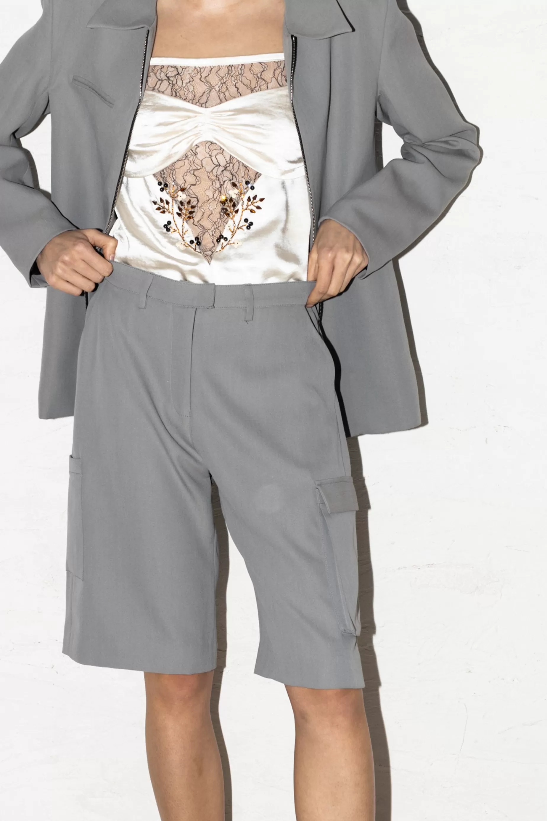 Trousers<Nafsika Skourti Low Waist Cargo Shorts Grey