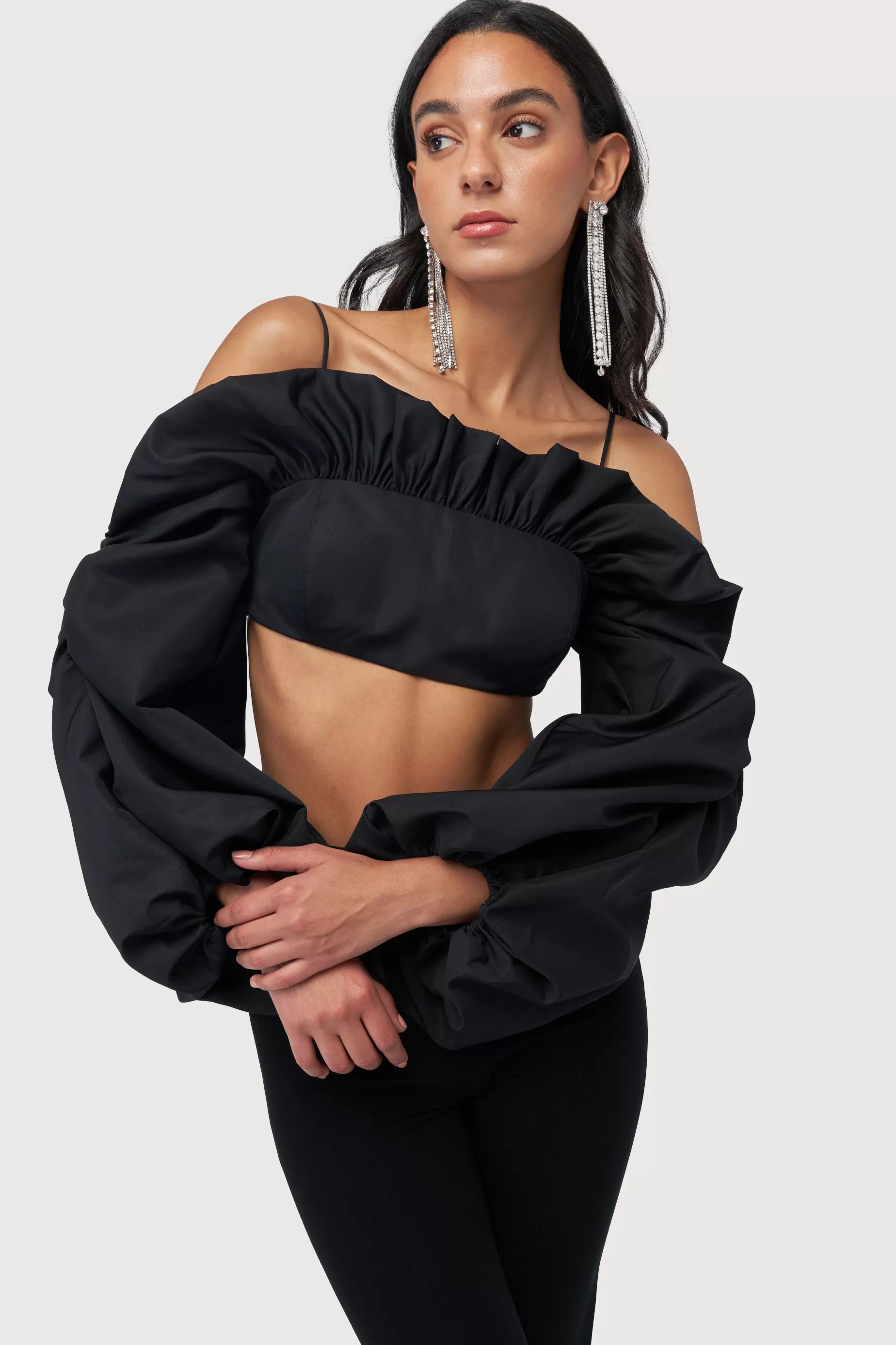 Tops<Nafsika Skourti Midnight Drama Crop Top Black