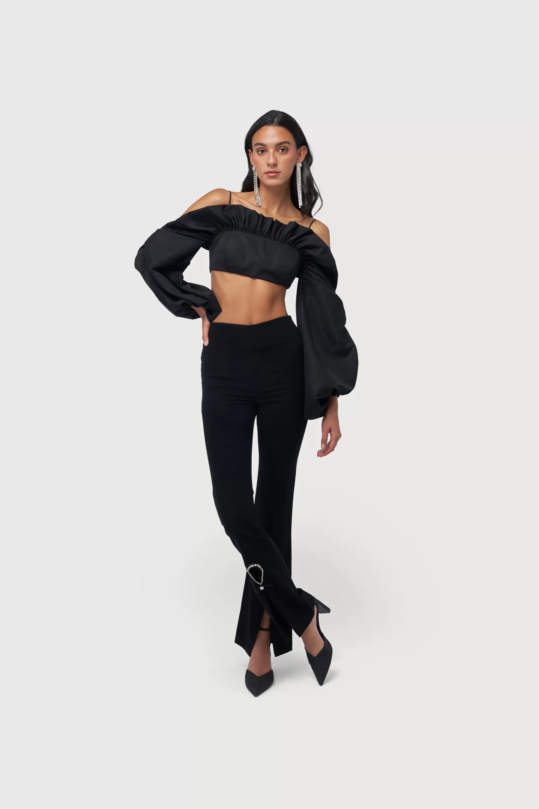 Tops<Nafsika Skourti Midnight Drama Crop Top Black