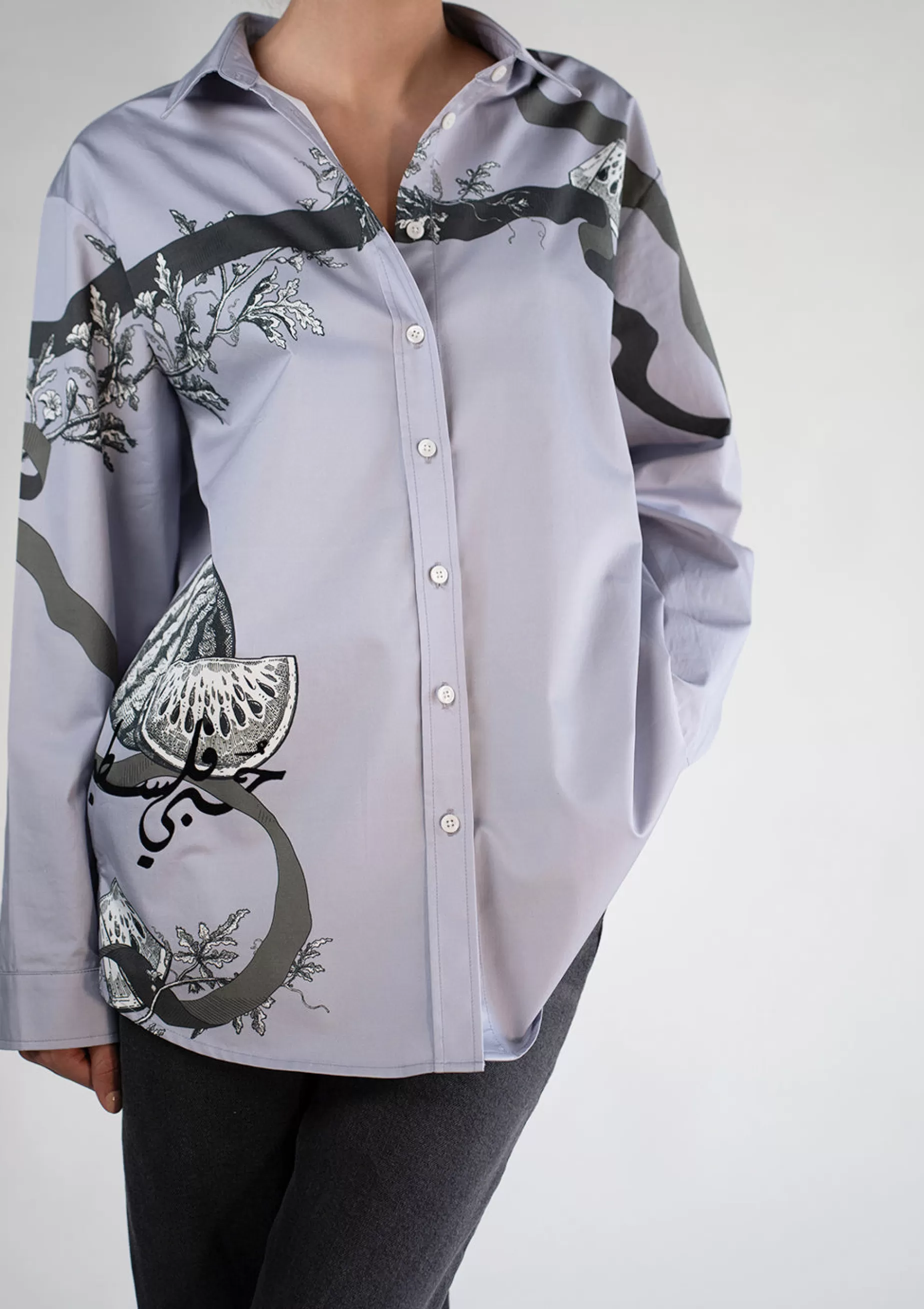 Tops<Nafsika Skourti W/ Charcoal Green Oversized Classic Shirt Persian Violet