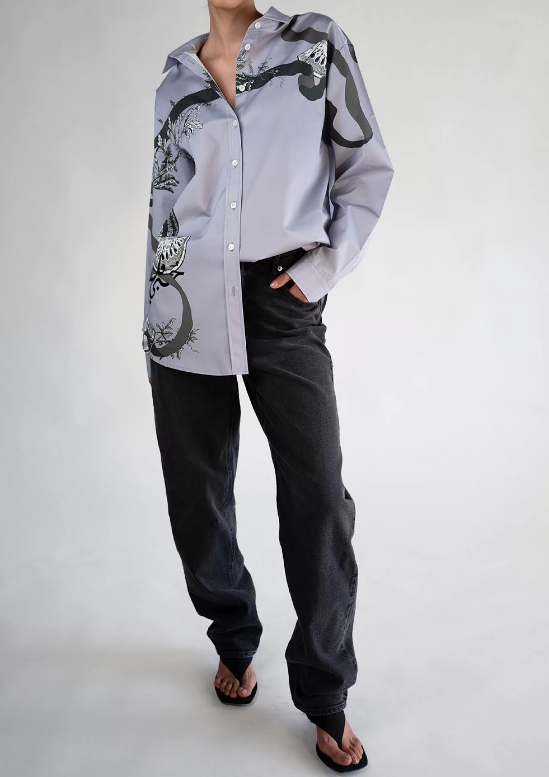 Tops<Nafsika Skourti W/ Charcoal Green Oversized Classic Shirt Persian Violet