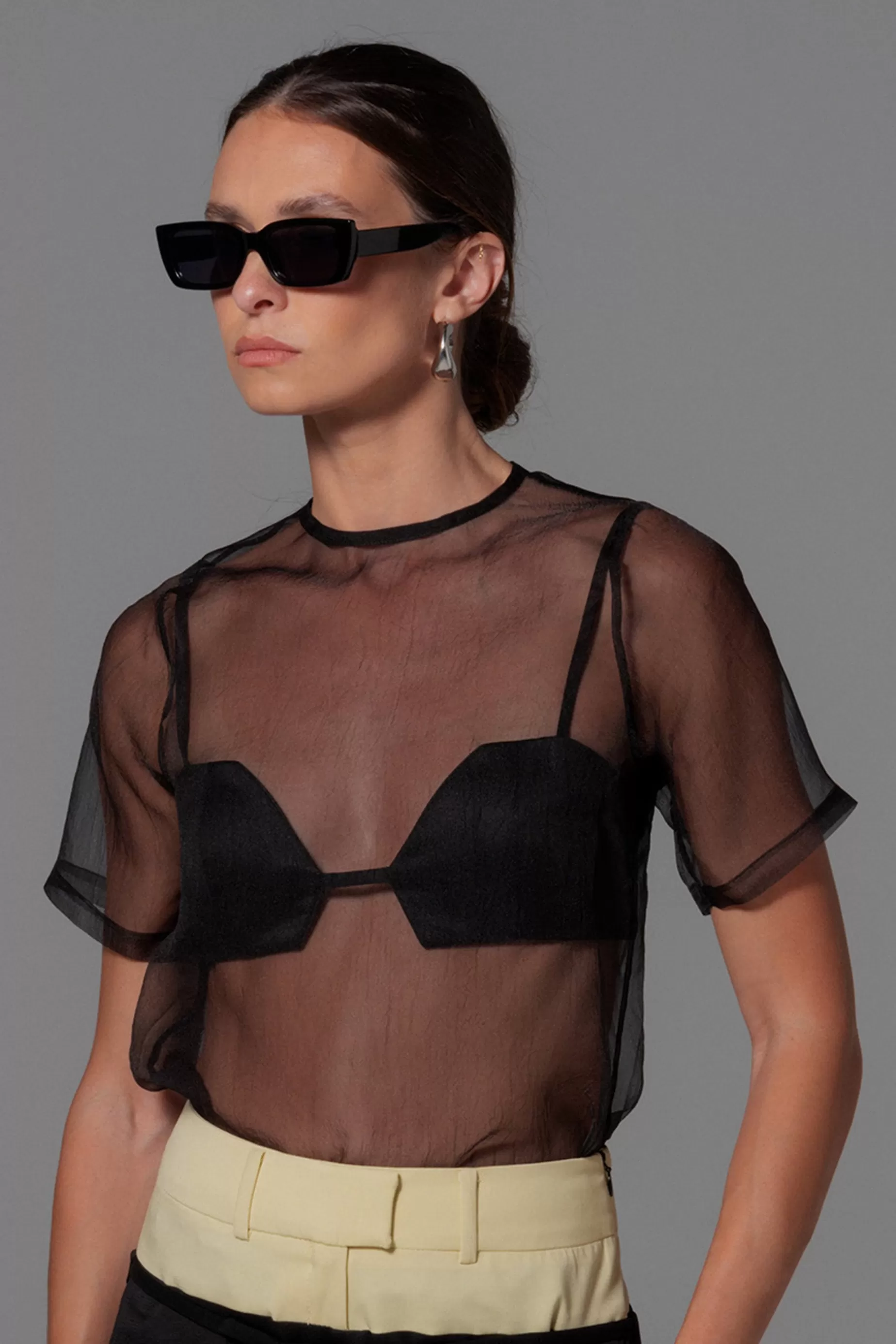 Tops<Nafsika Skourti Sheer Organza T-Shirt Black