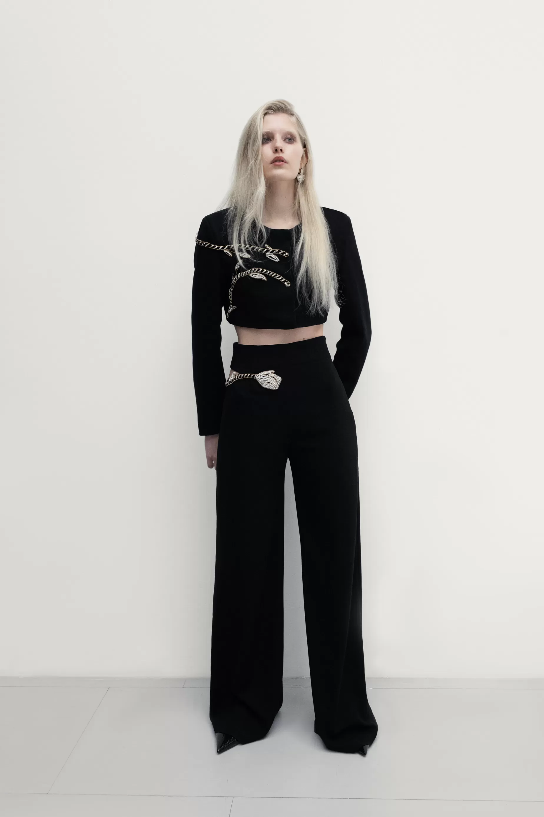 Trousers<Nafsika Skourti The Eden Cutout Pants Black with Embroidery