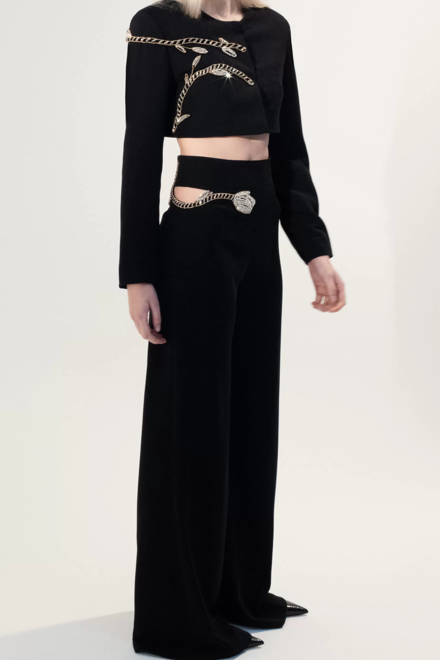 Trousers<Nafsika Skourti The Eden Cutout Pants Black with Embroidery