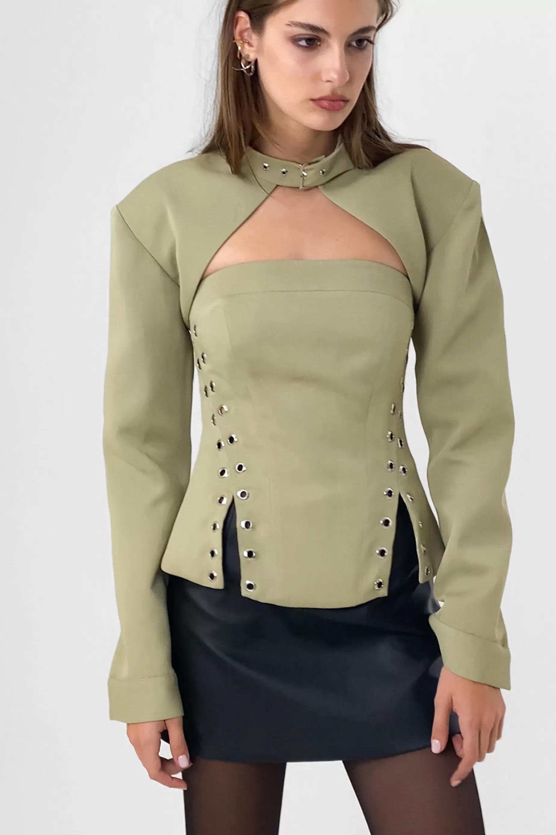 Tops<Nafsika Skourti The Stark Top With Bolero Jacket Khaki