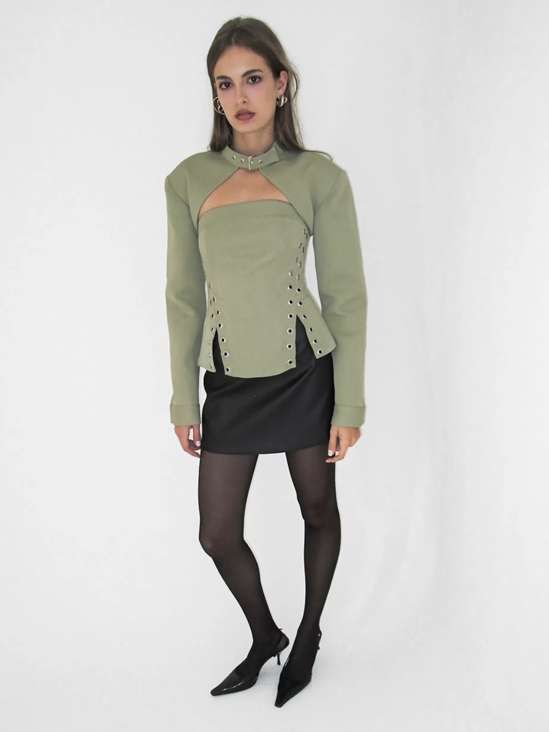 Tops<Nafsika Skourti The Stark Top With Bolero Jacket Khaki