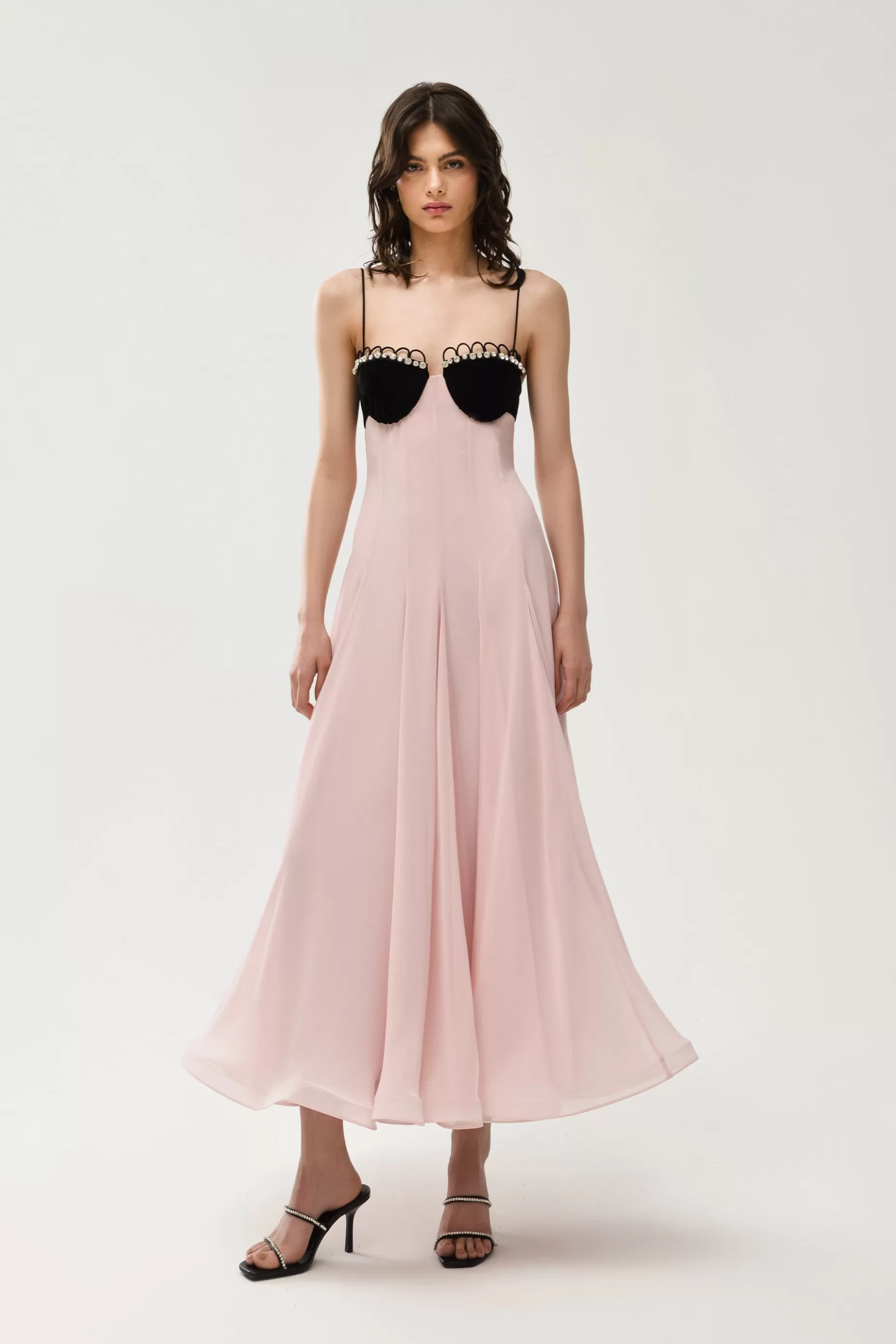 Evening Dresses<Nafsika Skourti Waltz Dress With Leo Trim Black/Pastel Pink