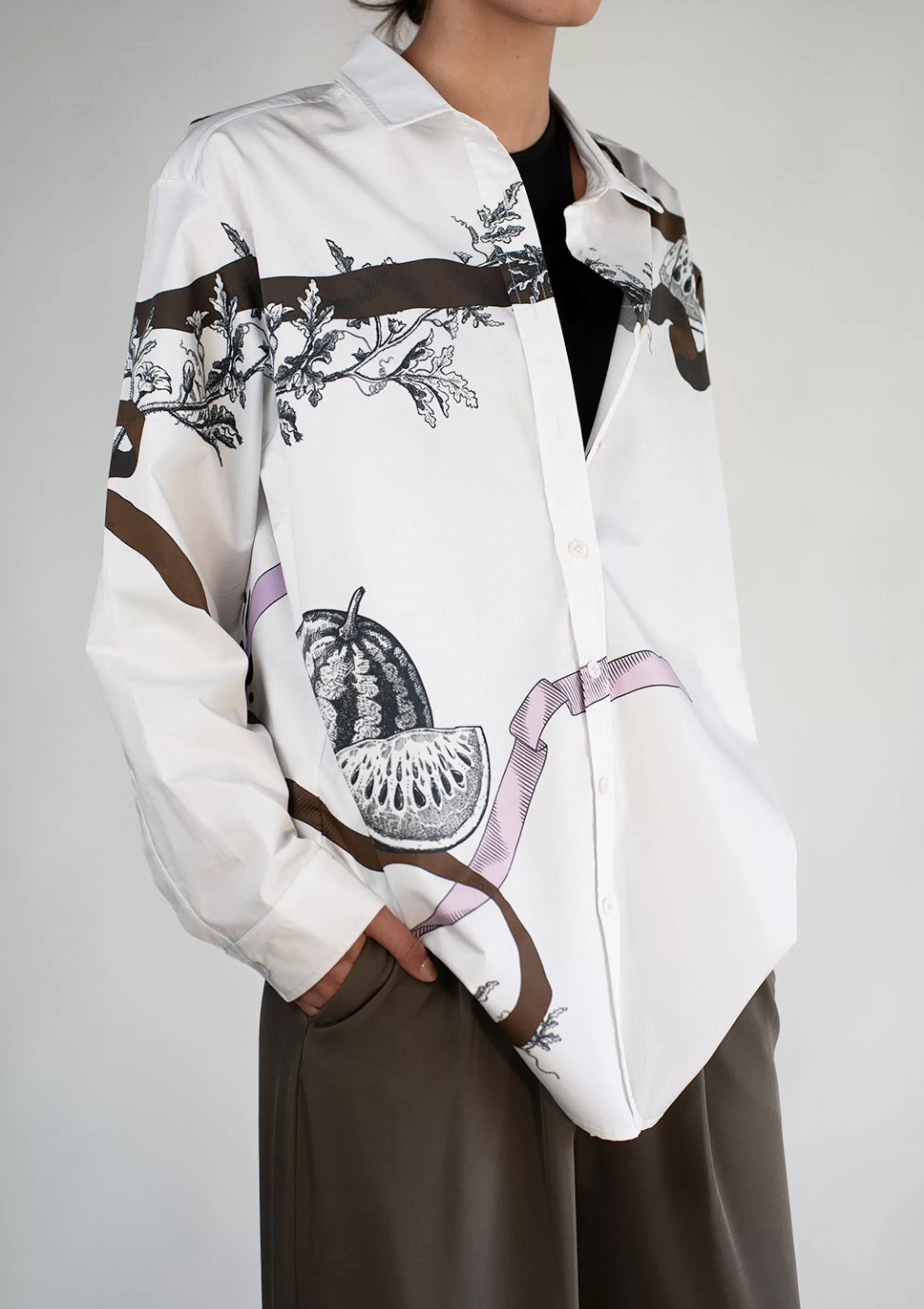 Tops<Nafsika Skourti With Green Ribbon Shade Oversized Classic Shirt White