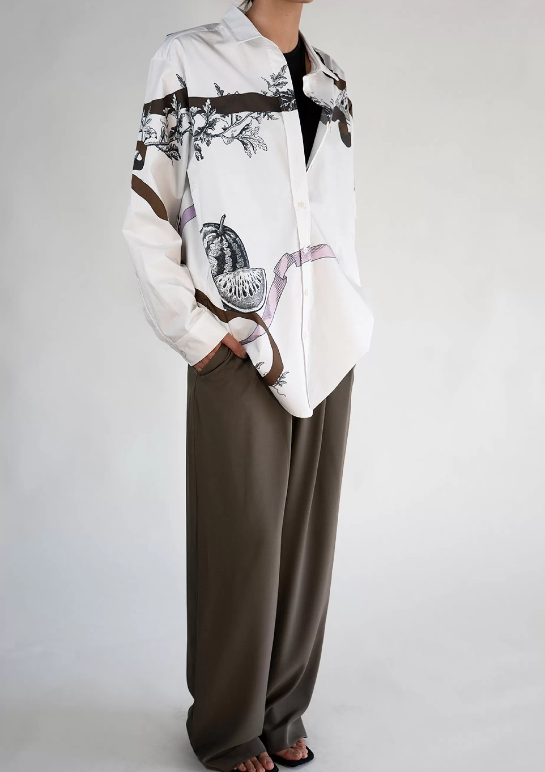 Tops<Nafsika Skourti With Green Ribbon Shade Oversized Classic Shirt White