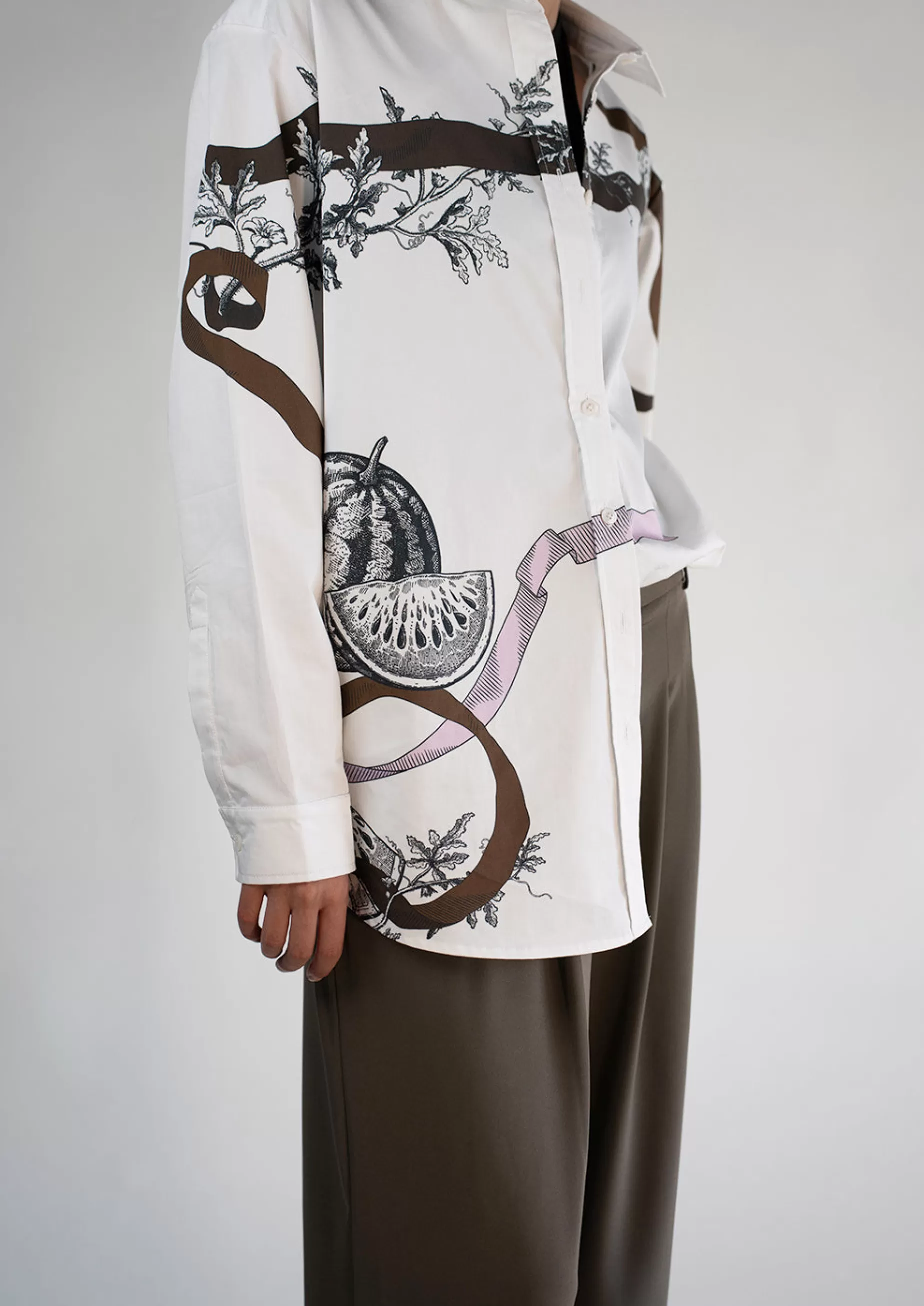 Tops<Nafsika Skourti With Green Ribbon Shade Oversized Classic Shirt White