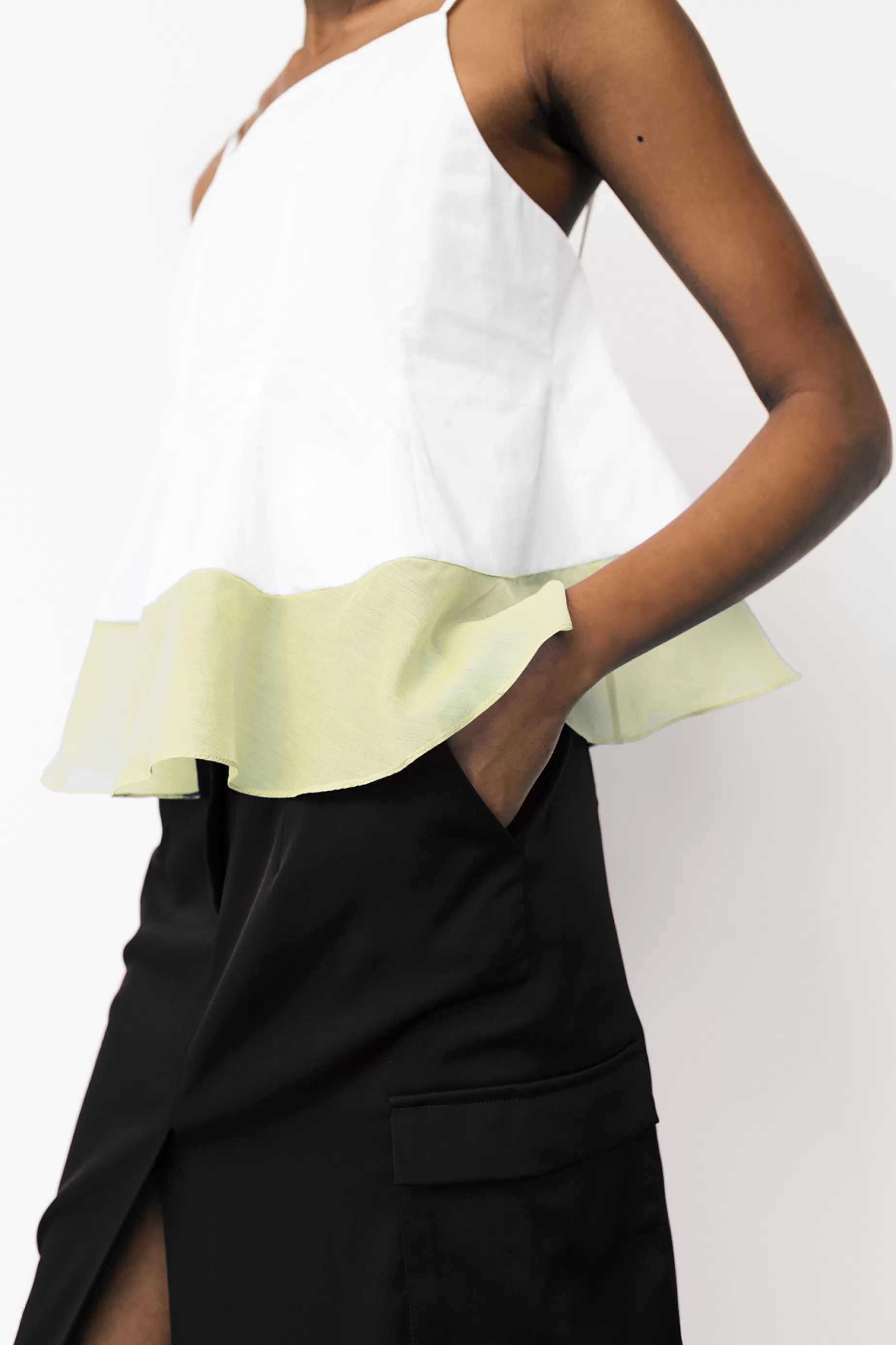 Tops<Nafsika Skourti Yellow Cotton Ruffle Top White / Periwinkle